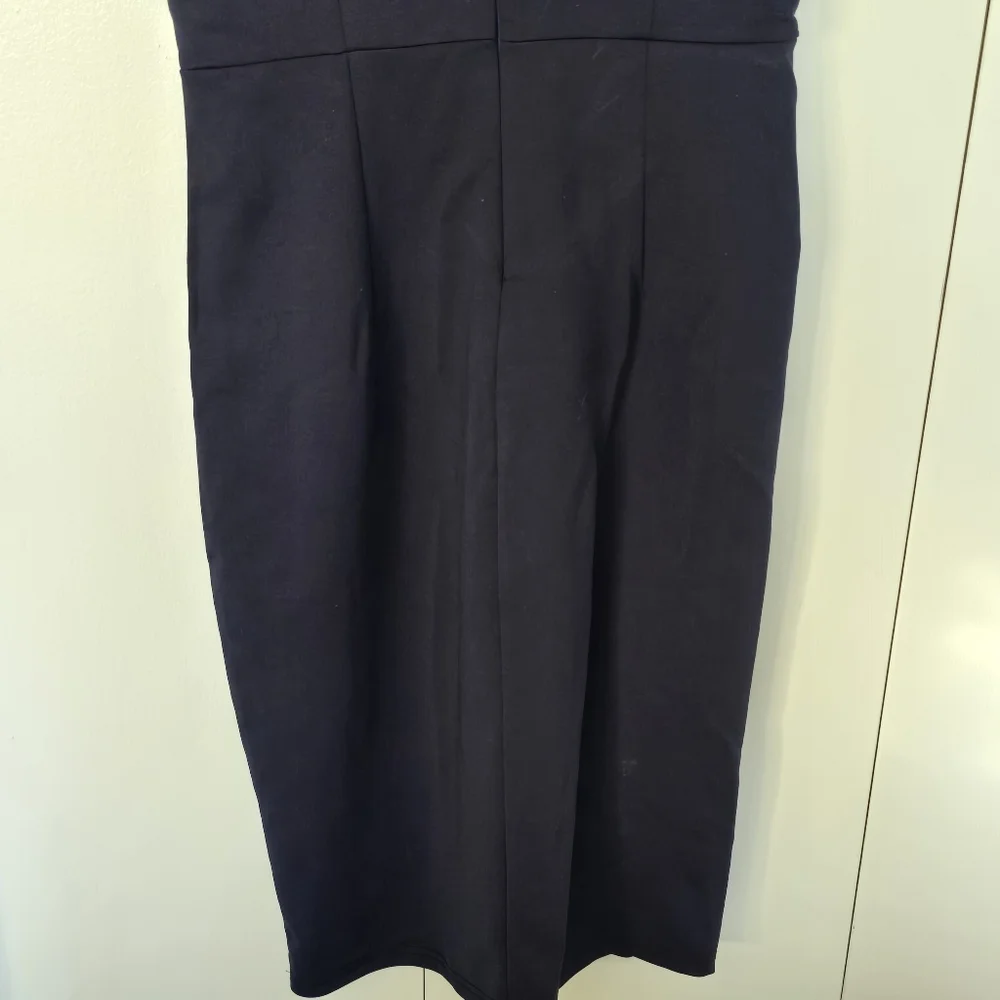 Sleeveless Lace Sheer Deep V-Neck A Line Navy Dress Size S - Picture 6 of 10